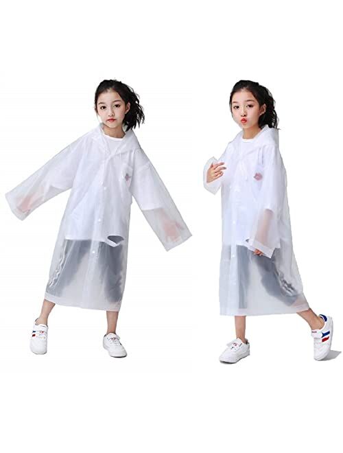 RUISHYY Kids Rain Poncho 2 Pack, Reusable Raincoat Rain Jackets for 6-14 Girls Boys