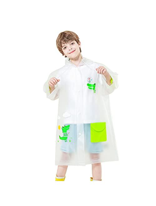 AIMISYOU Kids Rain Poncho for Baby Girls Rain Big Hooded Student Rainwear Durable Transparent