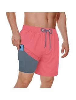 American Trends Board Shorts Men's Mens Swim Trunks with Compression Liner Beach Shorts for Men with Pockets