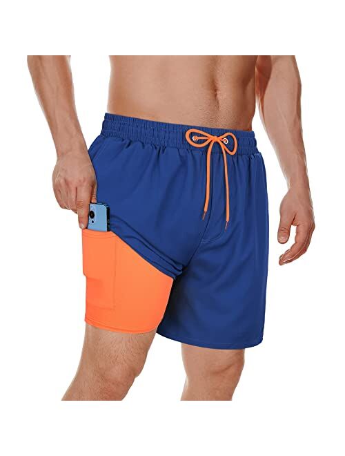 American Trends Board Shorts Men's Mens Swim Trunks with Compression Liner Beach Shorts for Men with Pockets