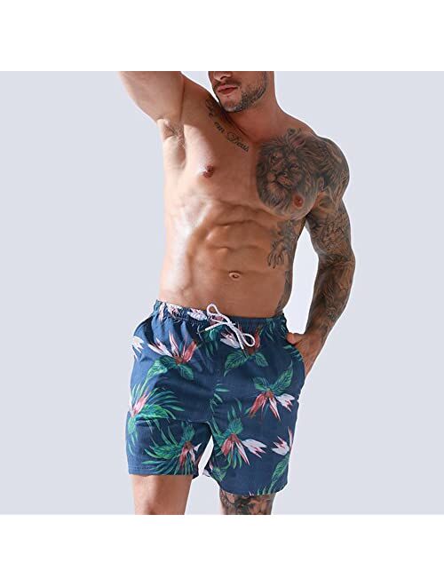 Atractivoll Mens Swim Trunks Quick Dry Beach Printed Shorts with Mesh Lining Pocket Adjustable Beach Shorts