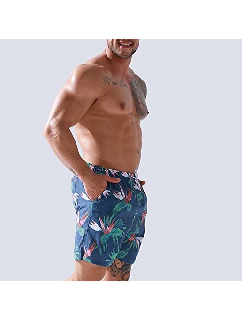 Atractivoll Mens Swim Trunks Quick Dry Beach Printed Shorts with Mesh Lining Pocket Adjustable Beach Shorts