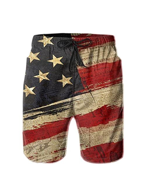 CHILLTEK CHILL·TEK Men's Swim Trunks American Flag Quick Dry Board Shorts for Men Newspaper Beach Bathing Suits with Pockets