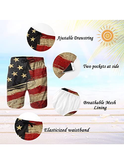 CHILLTEK CHILL·TEK Men's Swim Trunks American Flag Quick Dry Board Shorts for Men Newspaper Beach Bathing Suits with Pockets