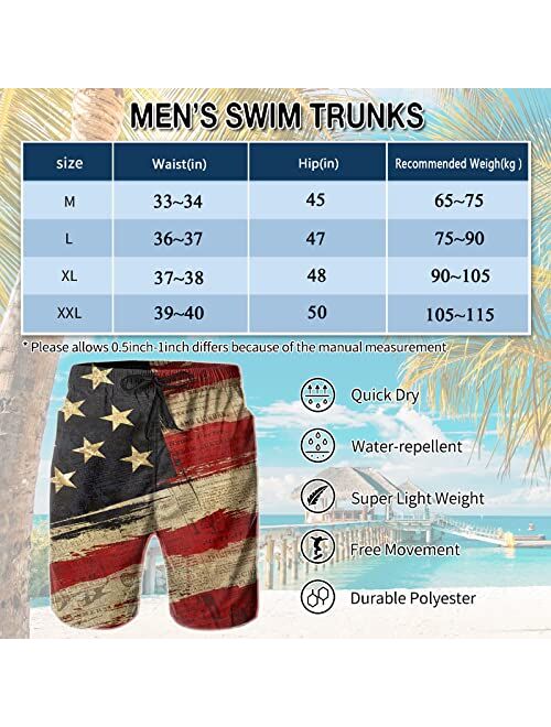 CHILLTEK CHILL·TEK Men's Swim Trunks American Flag Quick Dry Board Shorts for Men Newspaper Beach Bathing Suits with Pockets