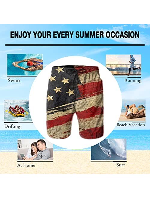 CHILLTEK CHILL·TEK Men's Swim Trunks American Flag Quick Dry Board Shorts for Men Newspaper Beach Bathing Suits with Pockets