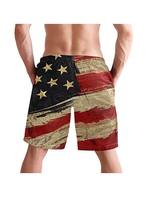 CHILLTEK CHILL·TEK Men's Swim Trunks American Flag Quick Dry Board Shorts for Men Newspaper Beach Bathing Suits with Pockets