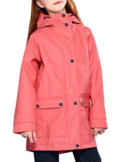 maoo garden Girls Boys Rain Jacket Lightweight Waterproof Raincoat Hooded Lined Long Windbreaker