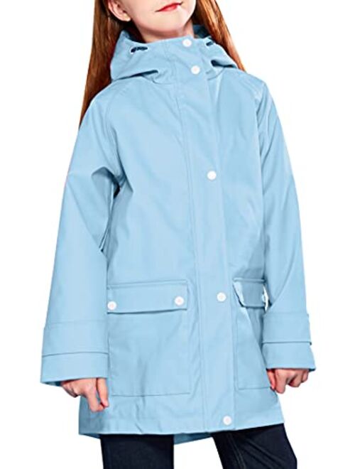 maoo garden Girls Boys Rain Jacket Lightweight Waterproof Raincoat Hooded Lined Long Windbreaker