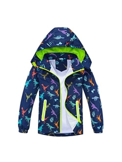 TOP&SKY KIDS Boys Dinosaur Rain Jacket Lightweight Waterproof Raincoats Windbreakers for Kids