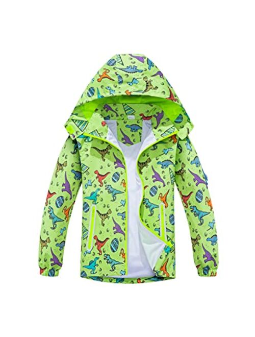 TOP&SKY KIDS Boys Dinosaur Rain Jacket Lightweight Waterproof Raincoats Windbreakers for Kids