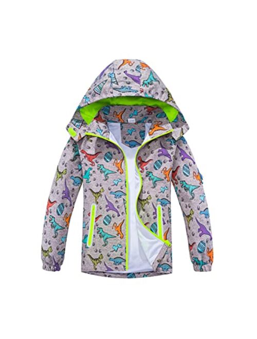 TOP&SKY KIDS Boys Dinosaur Rain Jacket Lightweight Waterproof Raincoats Windbreakers for Kids