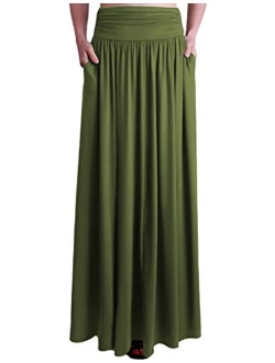 Doublju Women's High Waist Maxi Skirts for Women Long Length Skirts with Pockets