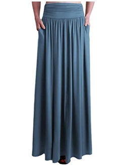 Doublju Women's High Waist Maxi Skirts for Women Long Length Skirts with Pockets