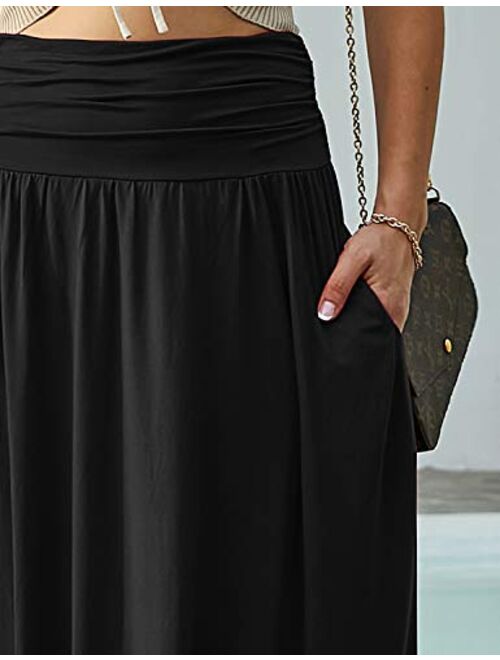 Doublju Women's High Waist Maxi Skirts for Women Long Length Skirts with Pockets