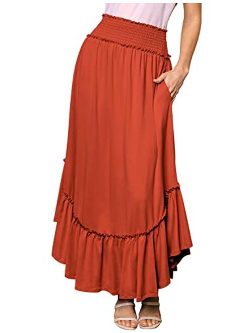 Doublju Women's High Waist Maxi Skirts for Women Long Length Skirts with Pockets