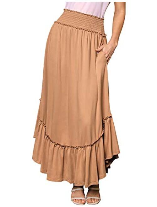 Doublju Women's High Waist Maxi Skirts for Women Long Length Skirts with Pockets