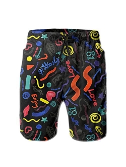 FSAVANE Colorful Memphis 90s Swim Trunks Quick Dry Board Shorts with Pockets for Men Beach Shorts Funny Swimwear Suits