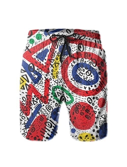 FSAVANE Colorful Memphis 90s Swim Trunks Quick Dry Board Shorts with Pockets for Men Beach Shorts Funny Swimwear Suits