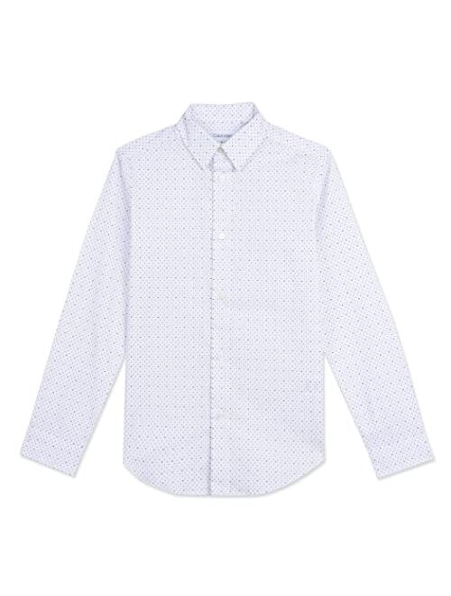 Calvin Klein Boys' Long Sleeve Patterned Dress Shirt, Style with Buttoned Cuffs