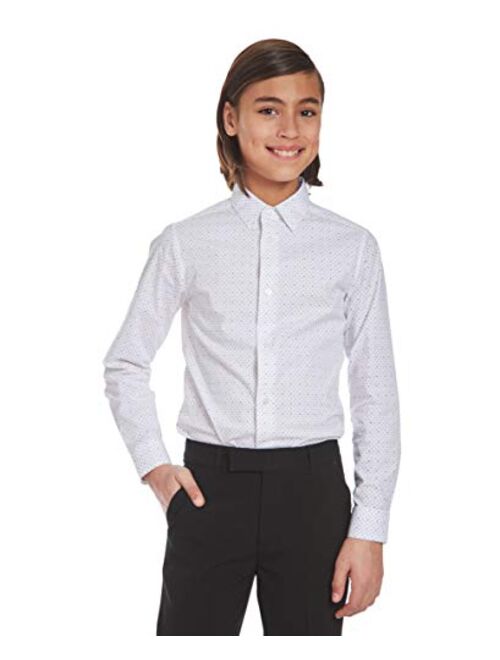 Calvin Klein Boys' Long Sleeve Patterned Dress Shirt, Style with Buttoned Cuffs