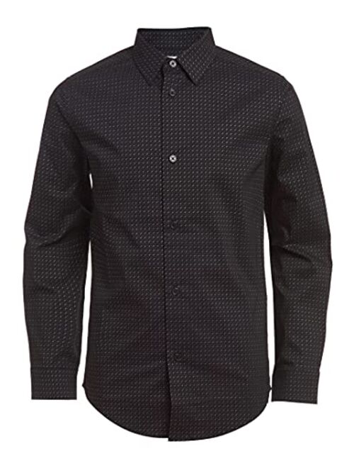 Calvin Klein Boys' Long Sleeve Patterned Dress Shirt, Style with Buttoned Cuffs