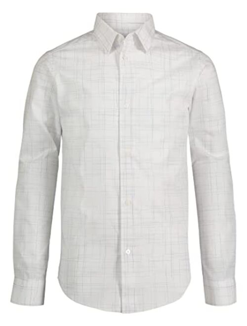 Calvin Klein Boys' Long Sleeve Patterned Dress Shirt, Style with Buttoned Cuffs