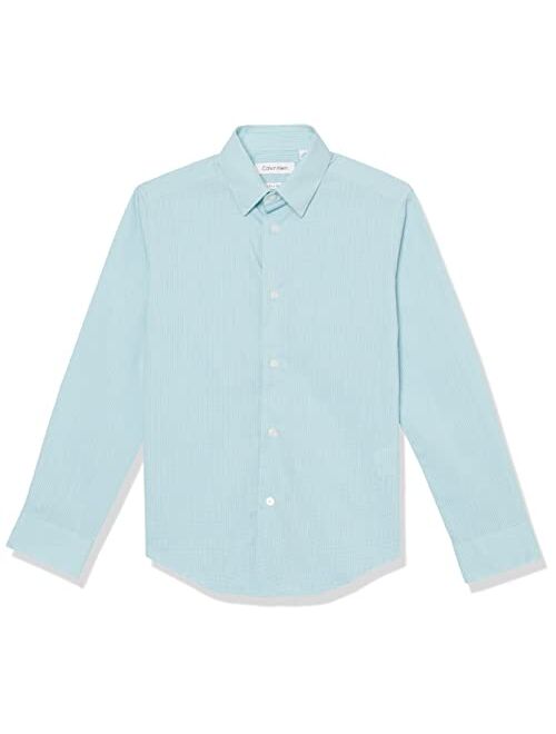 Calvin Klein Boys' Long Sleeve Patterned Dress Shirt, Style with Buttoned Cuffs