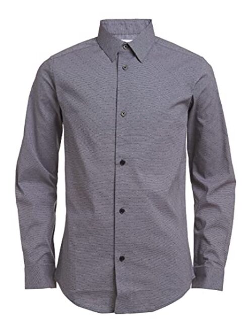 Calvin Klein Boys' Long Sleeve Patterned Dress Shirt, Style with Buttoned Cuffs