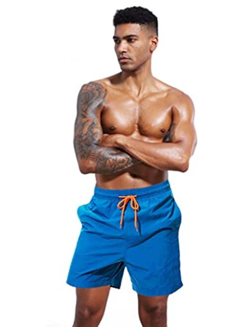 Redqenting Men’s Swim Trunks Quick Dry Funny Swim Shorts Board Shorts with Triangle Mesh Lining （Regular & Extended Sizes