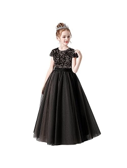 Dideyttawl Flower Girl Dresses Wedding Bridesmaid Sequins Tulle Puffy Skirt Girls Birthday Party Pageant Gown Floor Length