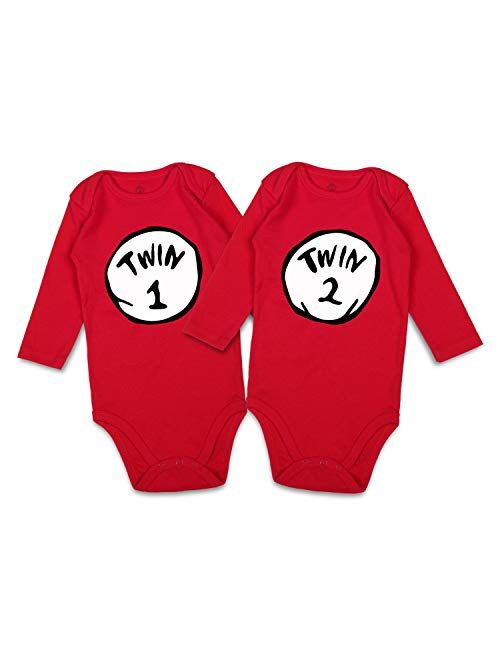 DEFAHN Funny Twins Baby Bodysuits Boys Girls Rompers 2 Pack Twin Matching Clothes Outfits for Newborn Infant