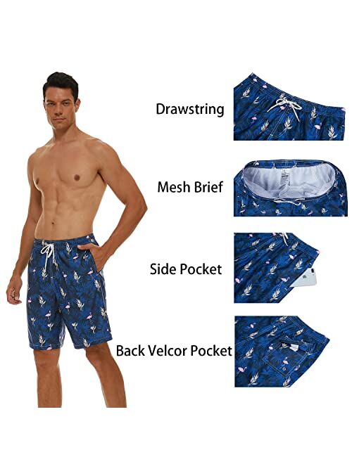 SILKWORLD Men's Swim Trunks Quick Dry 9" Bathing Suit Mesh Lining Swimwear with Pockets