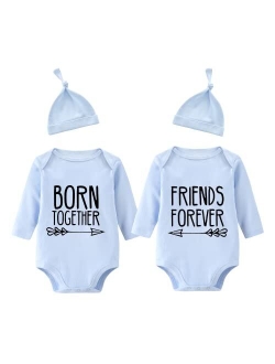 YSCULBUTOL Baby Twins Bodysuits Best Friends Forever Baby Clothes Set with Bibs Girl Outfit with hat