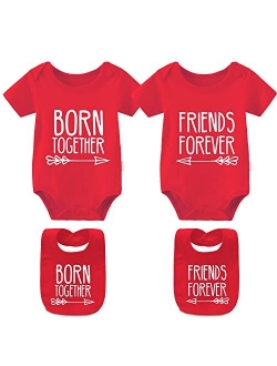 YSCULBUTOL Baby Twins Bodysuits Best Friends Forever Baby Clothes Set with Bibs Girl Outfit with hat