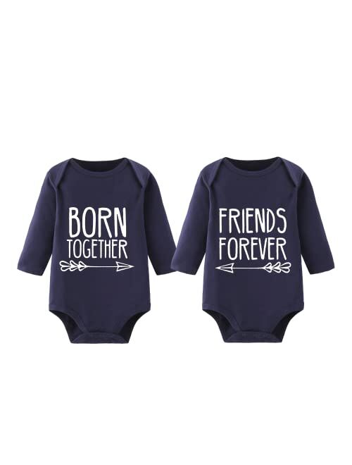 YSCULBUTOL Baby Twins Bodysuits Best Friends Forever Baby Clothes Set with Bibs Girl Outfit with hat