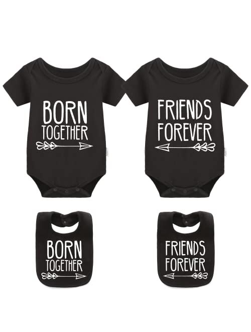 YSCULBUTOL Baby Twins Bodysuits Best Friends Forever Baby Clothes Set with Bibs Girl Outfit with hat