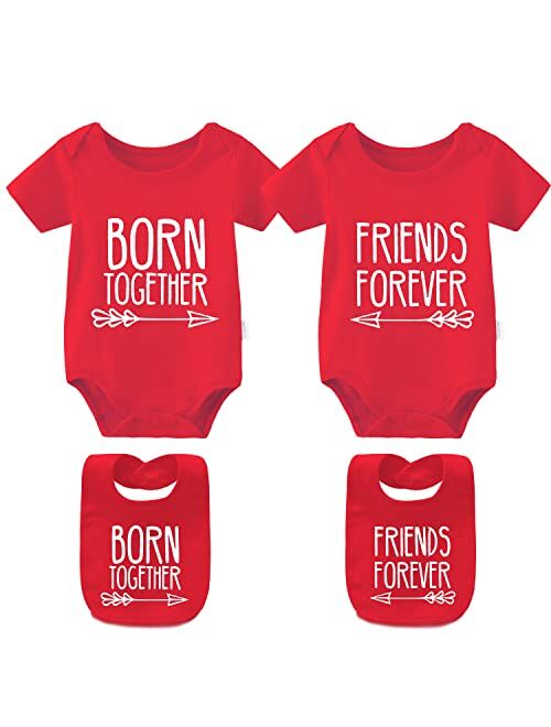 YSCULBUTOL Baby Twins Bodysuits Best Friends Forever Baby Clothes Set with Bibs Girl Outfit with hat