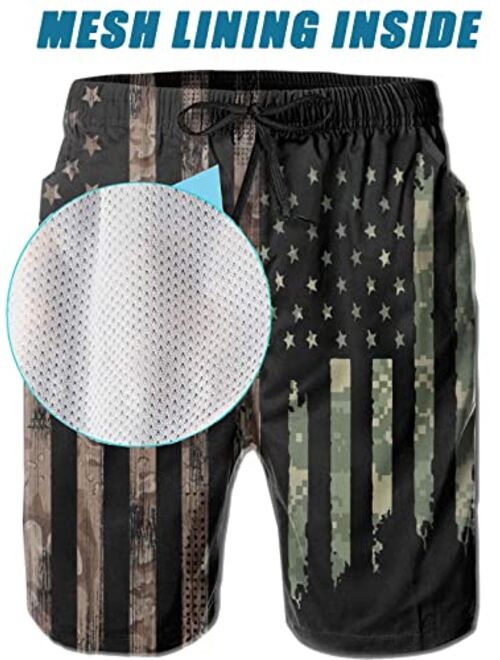 BBggyh American Flag Swim Trunks Quick Drying Men's Swim Trunks Flag Board Shorts Swimming Trunks with Mesh Lining