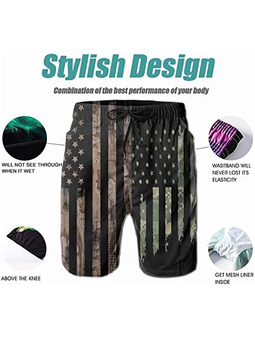 BBggyh American Flag Swim Trunks Quick Drying Men's Swim Trunks Flag Board Shorts Swimming Trunks with Mesh Lining