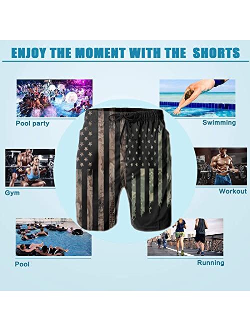 BBggyh American Flag Swim Trunks Quick Drying Men's Swim Trunks Flag Board Shorts Swimming Trunks with Mesh Lining