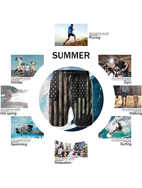 BBggyh American Flag Swim Trunks Quick Drying Men's Swim Trunks Flag Board Shorts Swimming Trunks with Mesh Lining