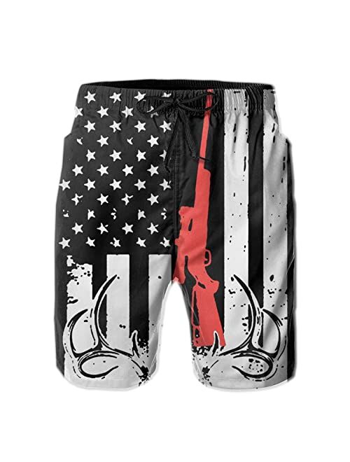 BBggyh American Flag Swim Trunks Quick Drying Men's Swim Trunks Flag Board Shorts Swimming Trunks with Mesh Lining