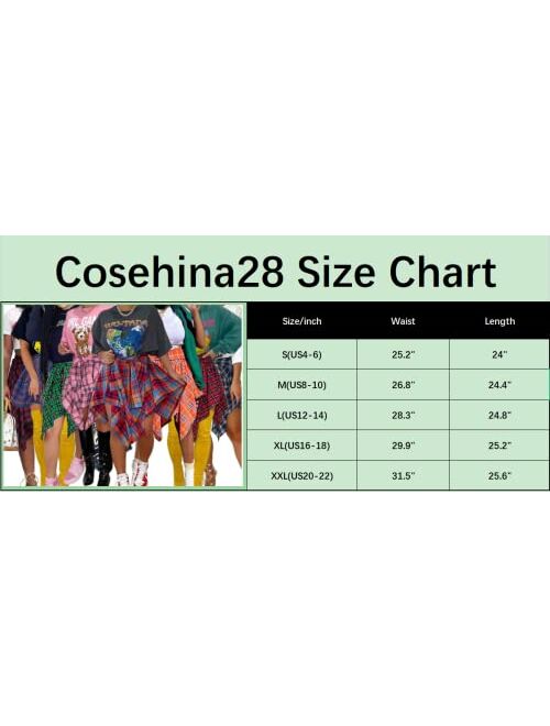 Cosehina28 Skirts for Women Plaid High Elastic Waisted Summer Casual Knot Front Asymmetrical Hem A-Line Mini Short Pleated Skirt