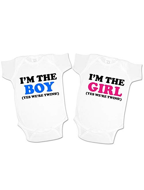 The Shirt Den I'm The Boy I'm The Girl Yes We're Twins Matching Baby Boy and Girl Twin Sets