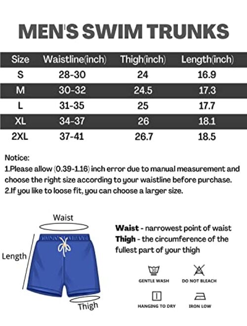 JIEFULL Mens Swim Trunks Quick Dry Beach Shorts with Pocket and Mesh Lining Surfing Shorts