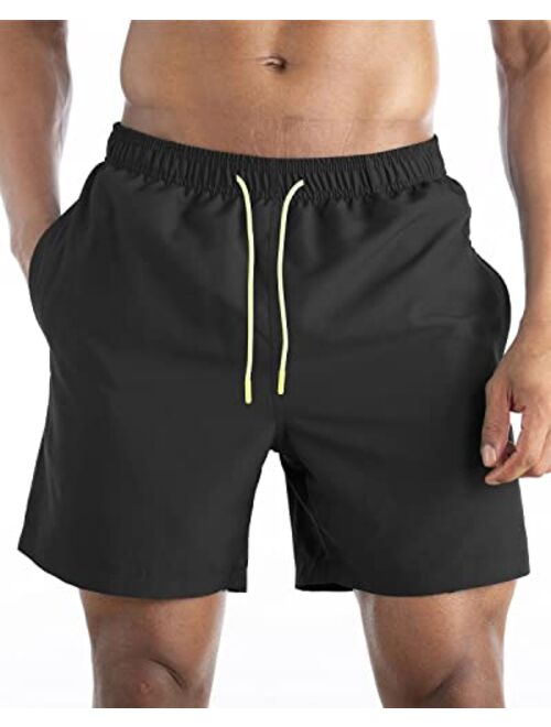 JIEFULL Mens Swim Trunks Quick Dry Beach Shorts with Pocket and Mesh Lining Surfing Shorts