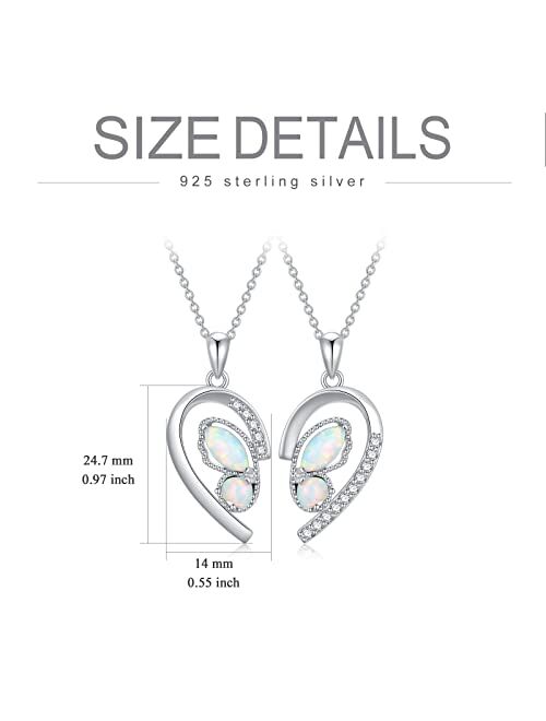 DIYA Sister Necklaces Necklaces for 2 Sterling Silver Heart Butterfly Moissanite Necklace with Opal Twin Sorority Heart Halves Matching, Sister Necklace Set Birthday Jewe