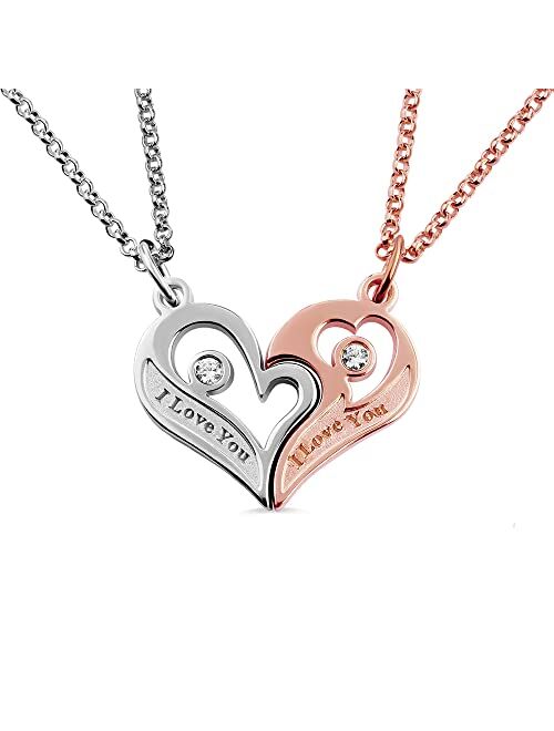 Getname Necklace Custom Engraved Heart Pendant Necklace for Couples Sterling Silver - Matching Love Heart Necklaces for Him and Her - Couple Necklace Set with Birthstone 