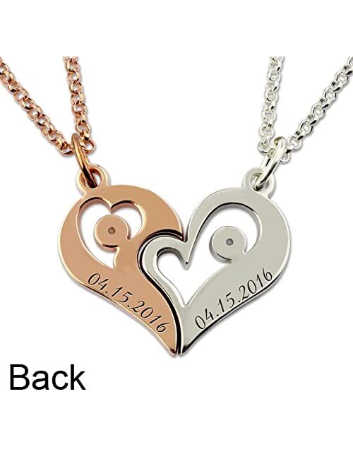 Getname Necklace Custom Engraved Heart Pendant Necklace for Couples Sterling Silver - Matching Love Heart Necklaces for Him and Her - Couple Necklace Set with Birthstone 